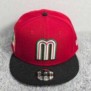 New Era 9Fifty Mexico Baseball Snapback Hat Cap Red Black Mexican Flag Patch NWT